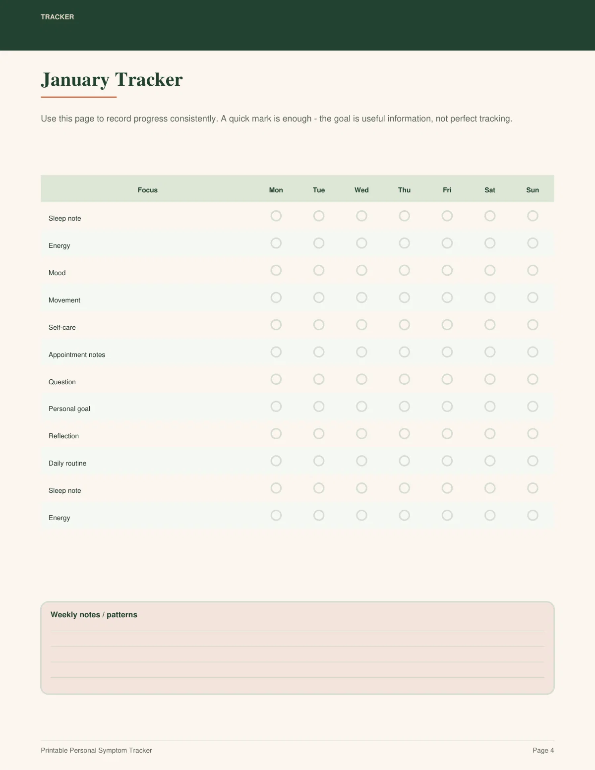 Printable Personal Symptom Tracker preview 3