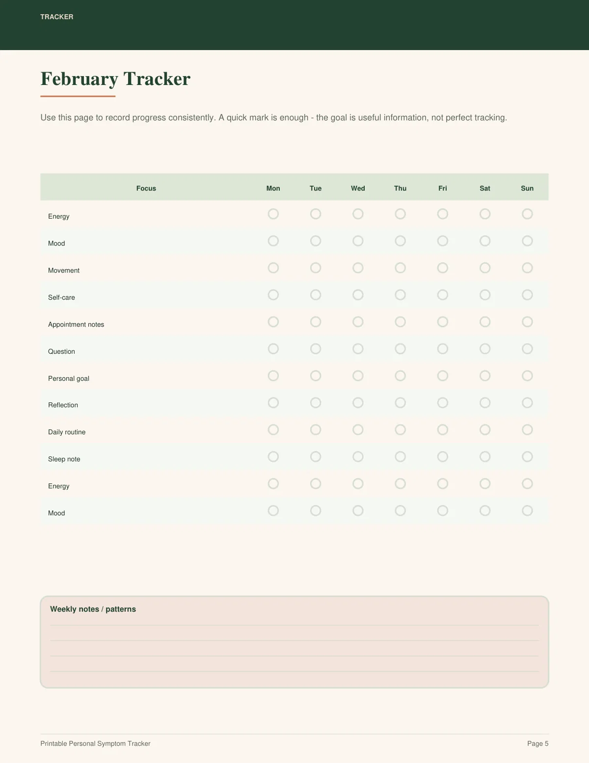 Printable Personal Symptom Tracker preview 4