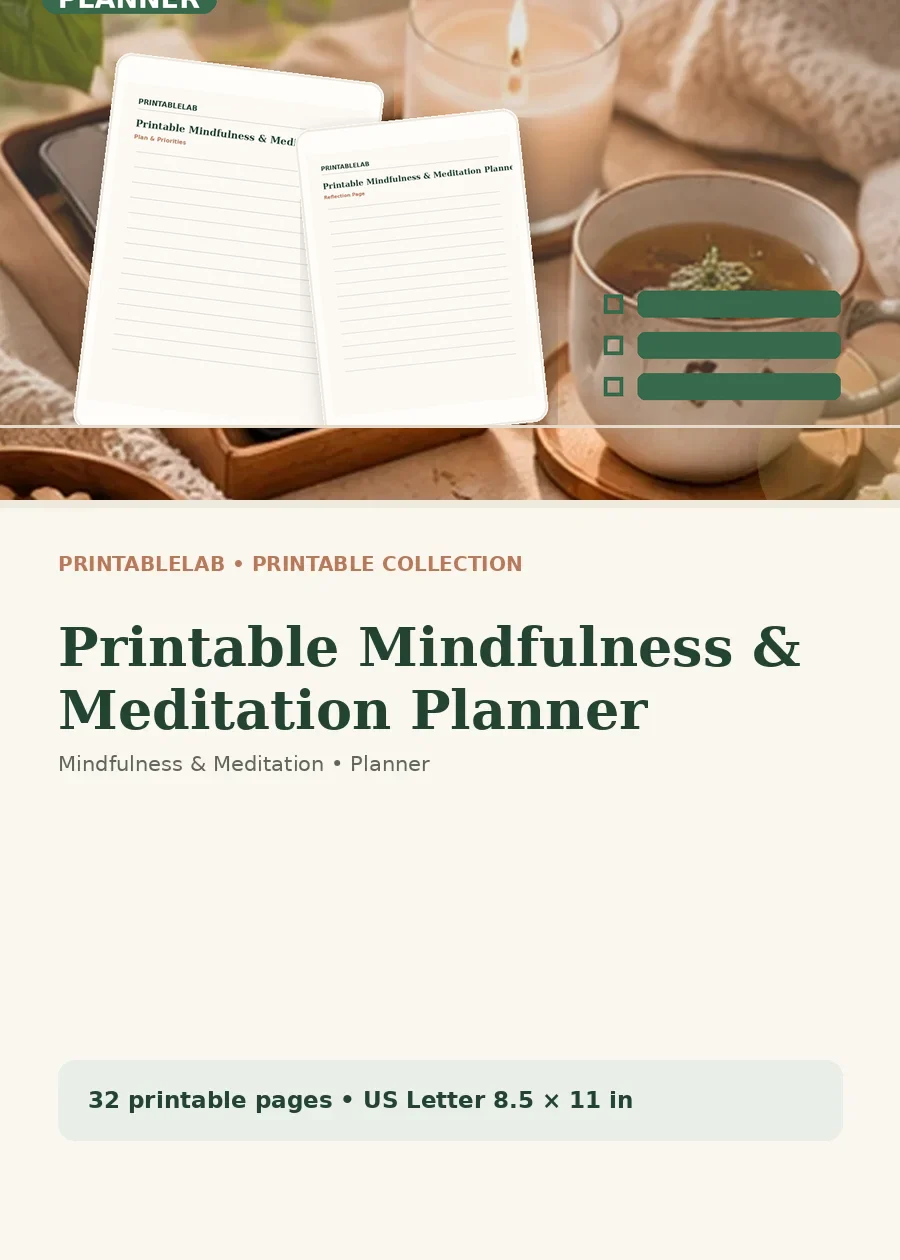 Printable Mindfulness & Meditation Planner cover