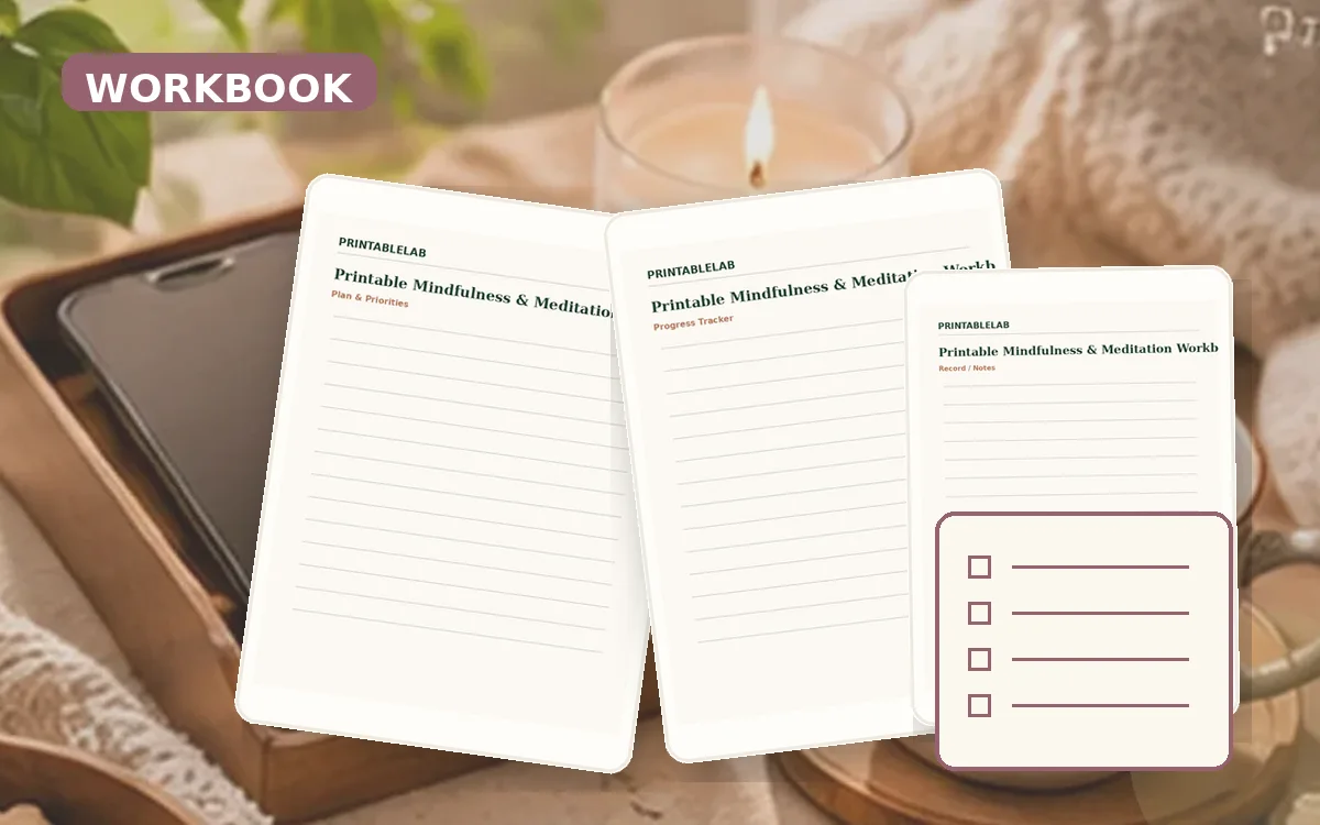 Printable Mindfulness & Meditation Workbook cover