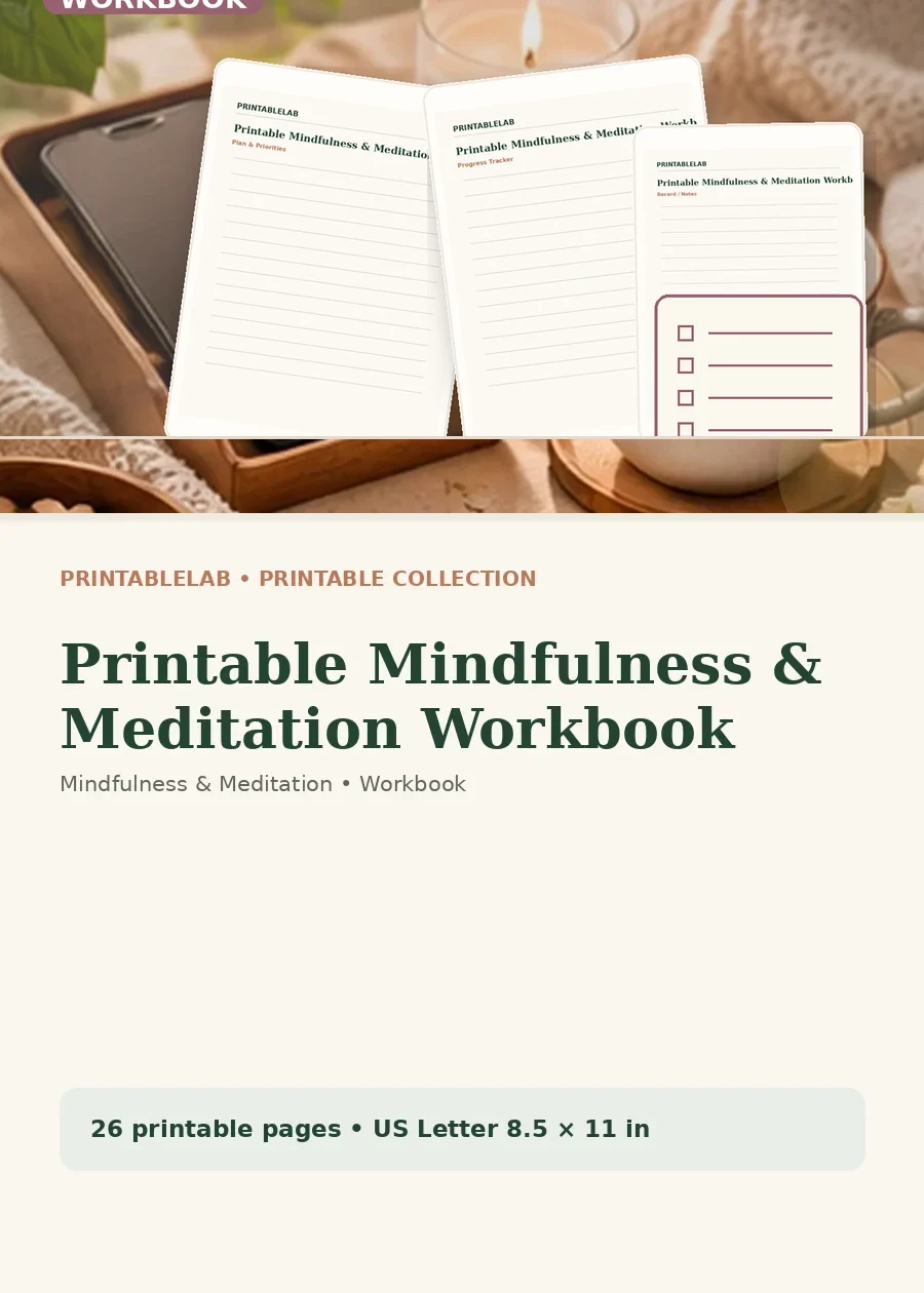 Printable Mindfulness & Meditation Workbook cover