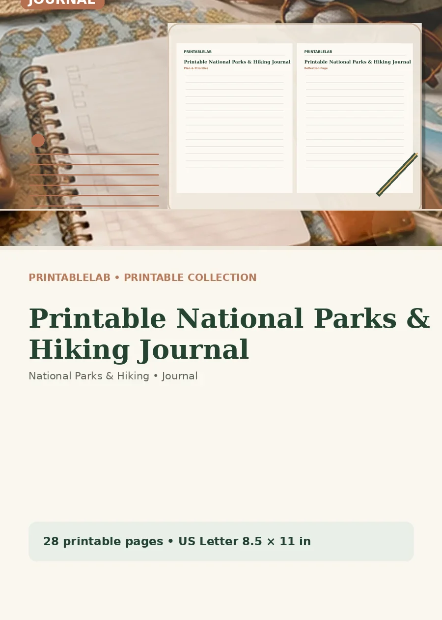 Printable National Parks & Hiking Journal cover