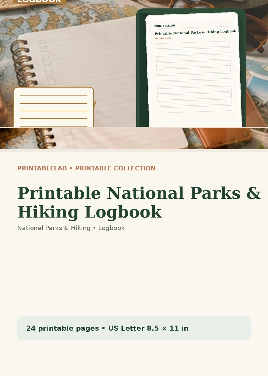 Printable National Parks & Hiking Logbook cover