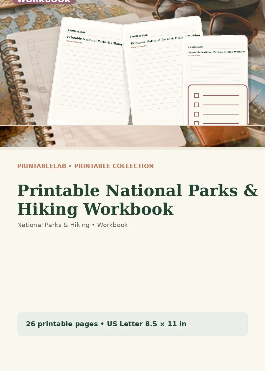 Printable National Parks & Hiking Workbook cover