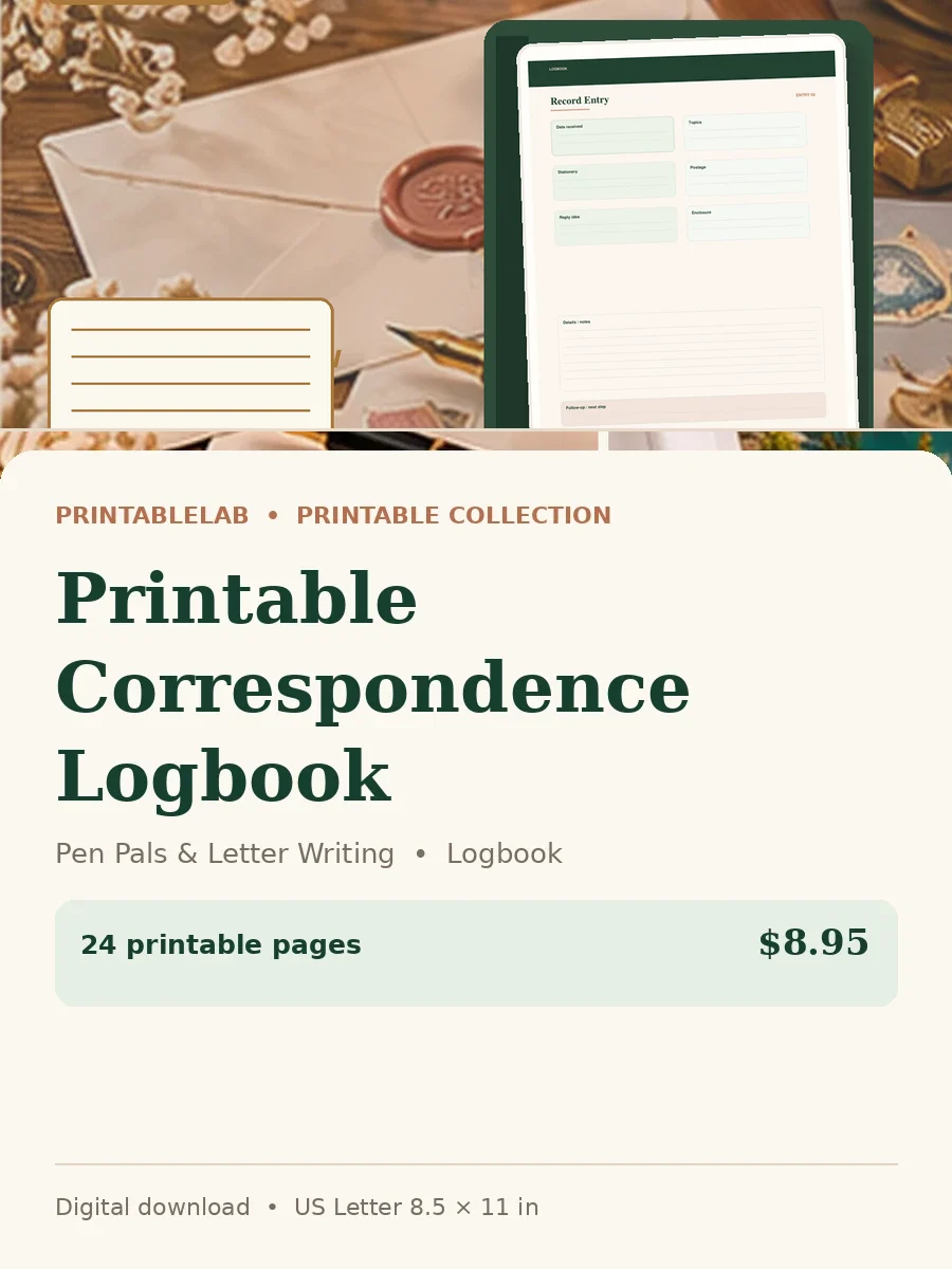 Printable Correspondence Logbook cover