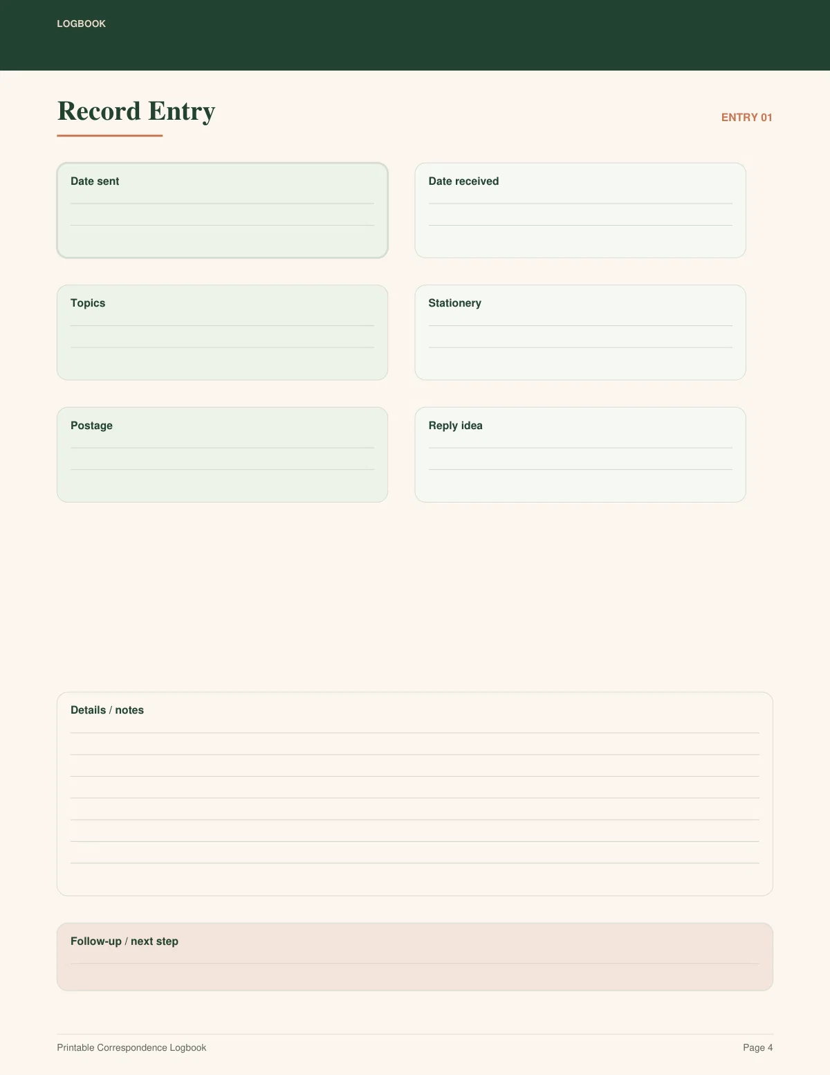 Printable Correspondence Logbook preview 3