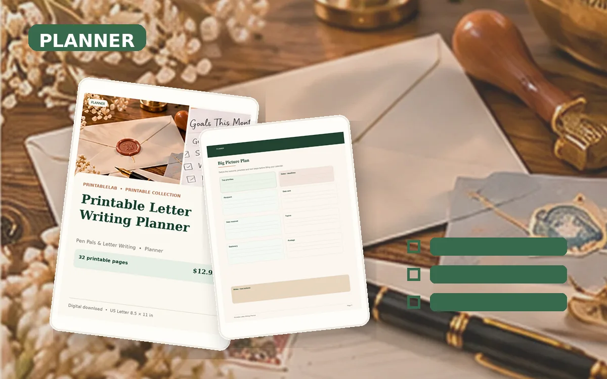 Printable Letter Writing Planner cover
