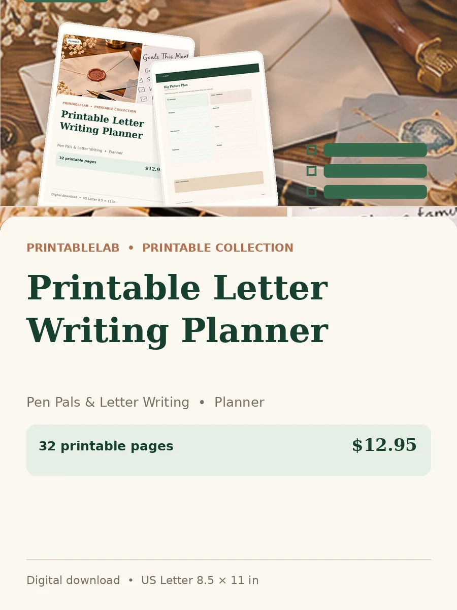 Printable Letter Writing Planner cover