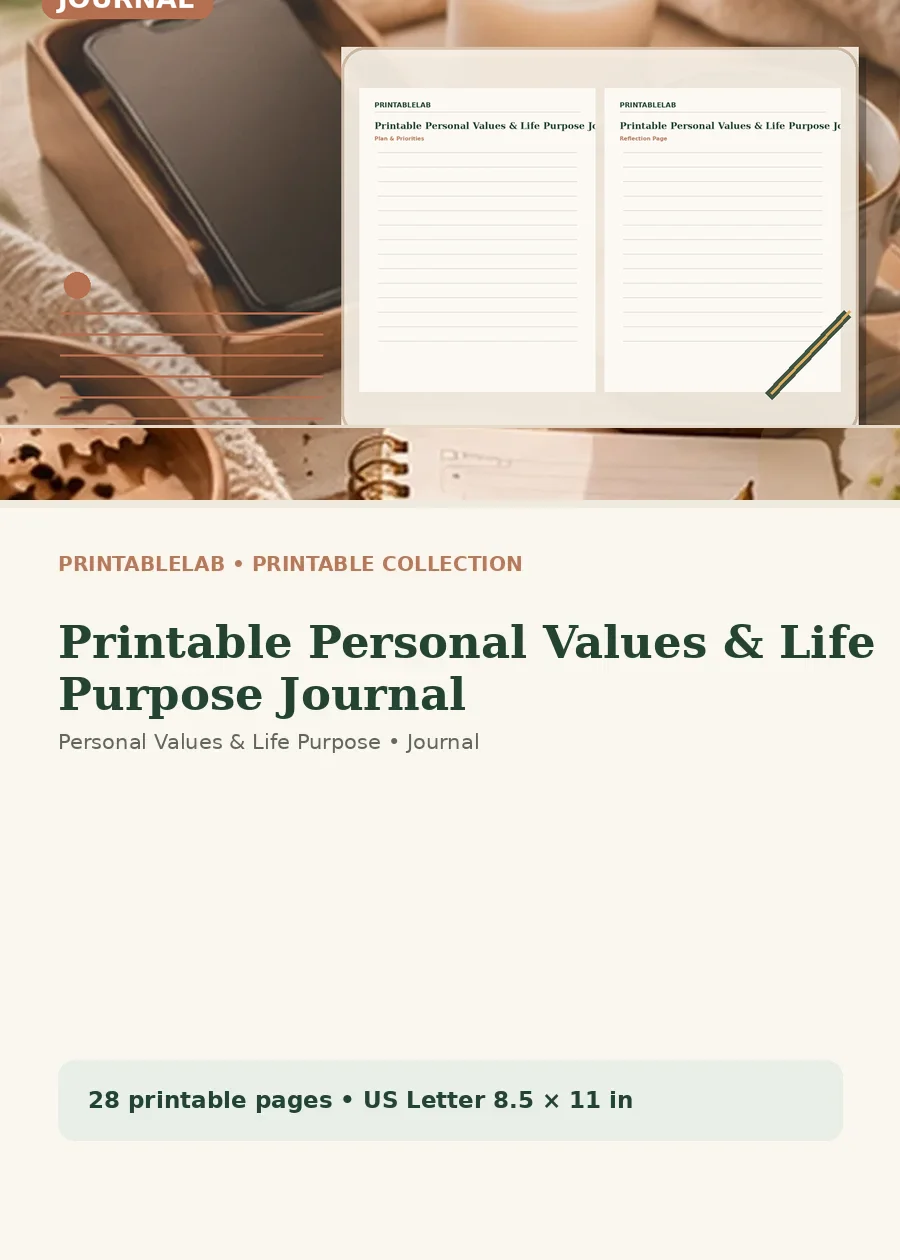 Printable Personal Values & Life Purpose Journal cover