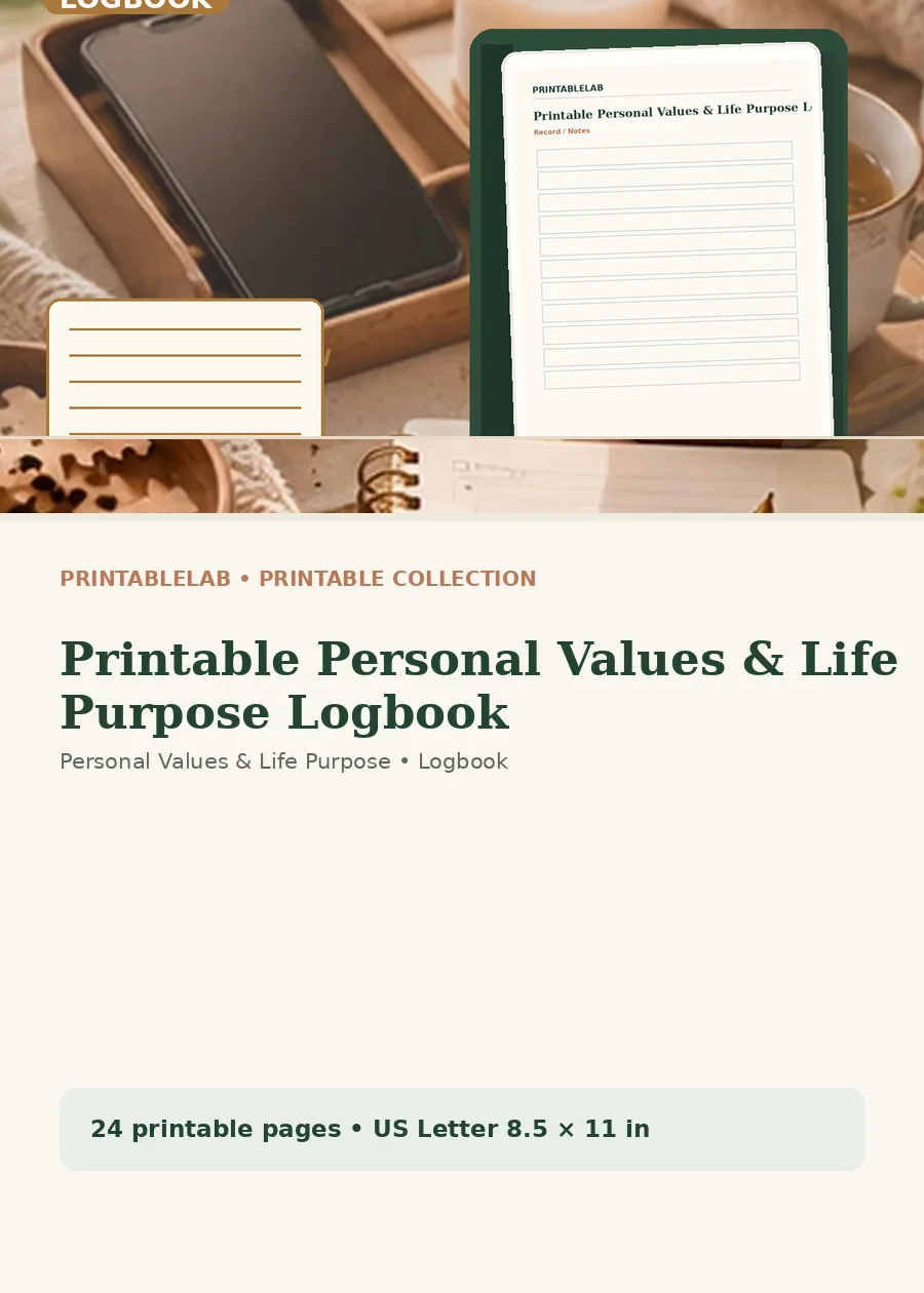 Printable Personal Values & Life Purpose Logbook cover