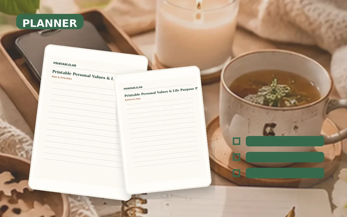 Printable Personal Values & Life Purpose Planner cover