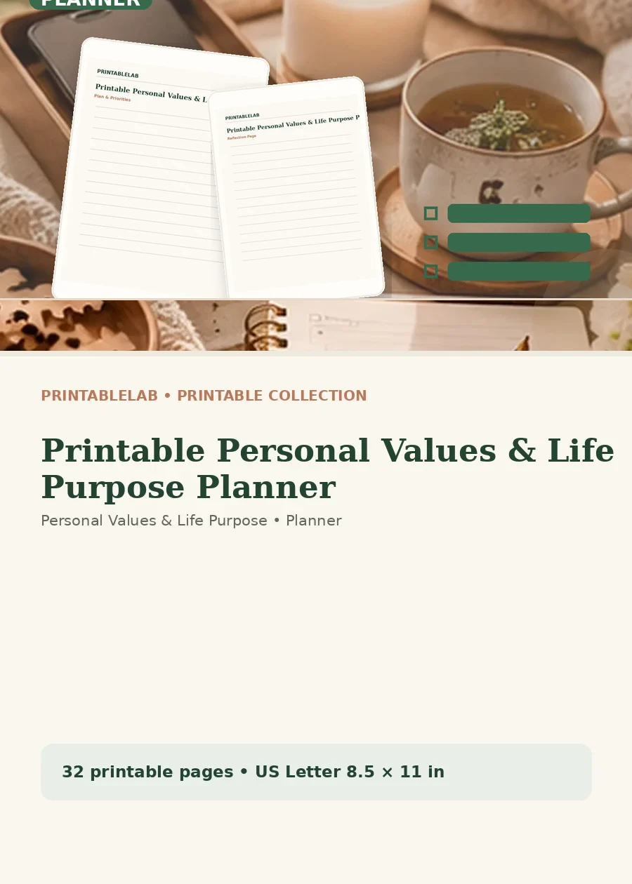Printable Personal Values & Life Purpose Planner cover