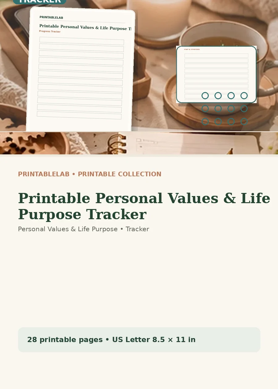 Printable Personal Values & Life Purpose Tracker cover