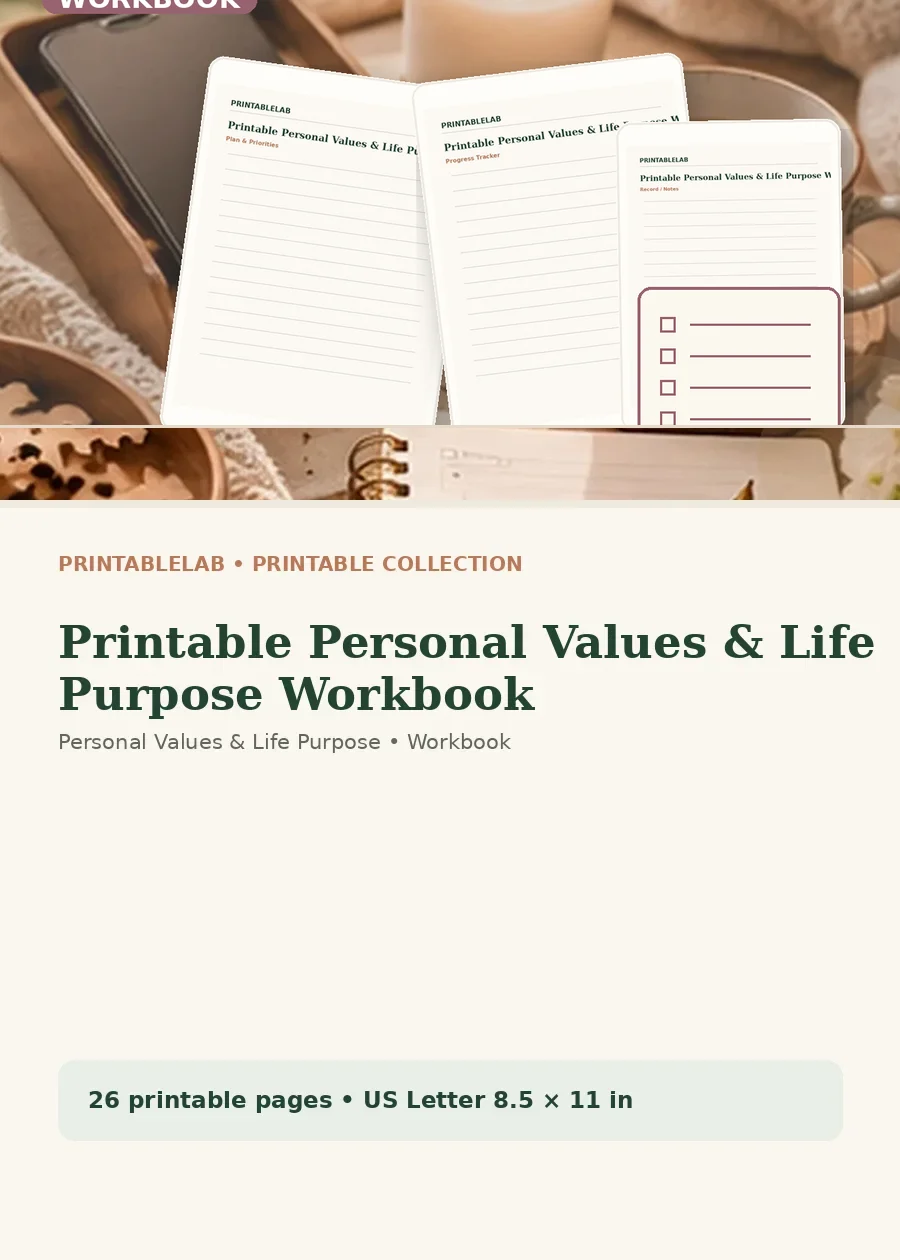 Printable Personal Values & Life Purpose Workbook cover