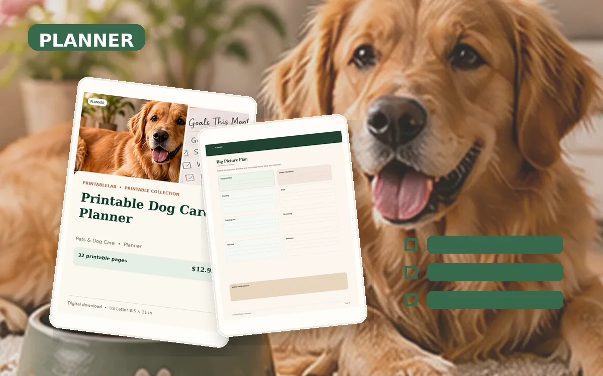 Printable Dog Care Planner cover