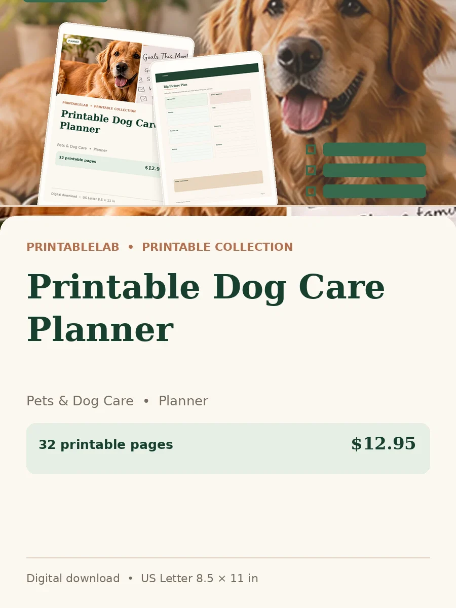 Printable Dog Care Planner cover