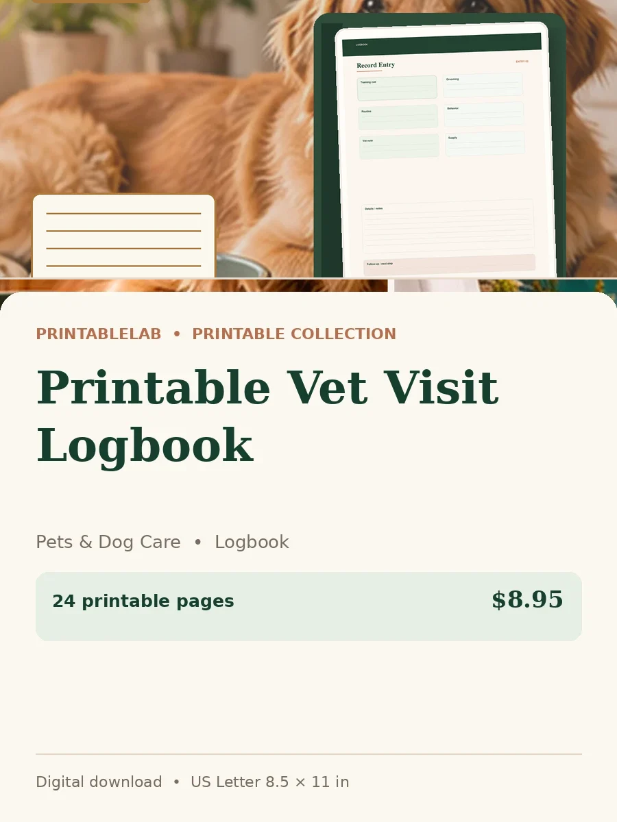 Printable Vet Visit Logbook cover