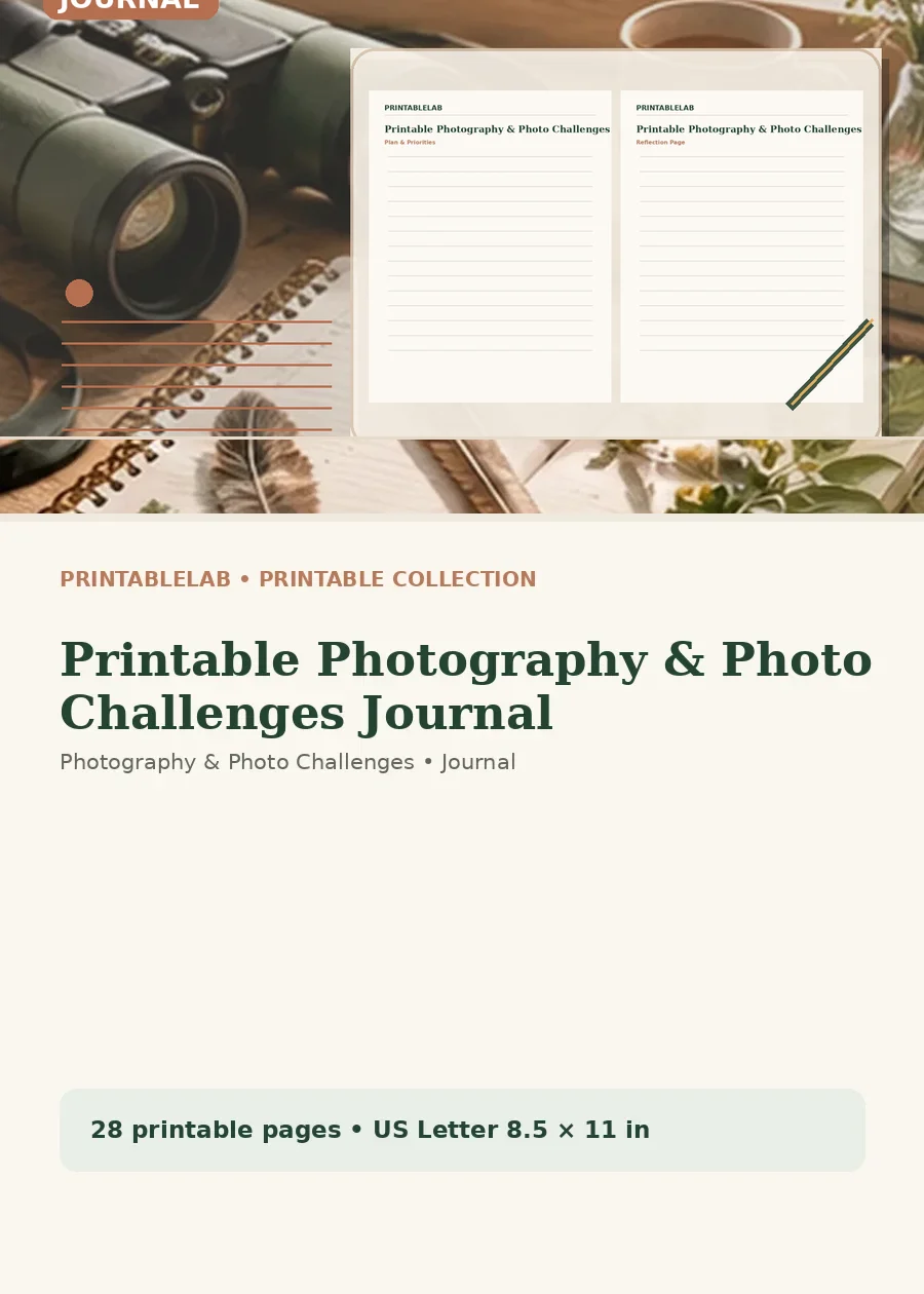 Printable Photography & Photo Challenges Journal cover