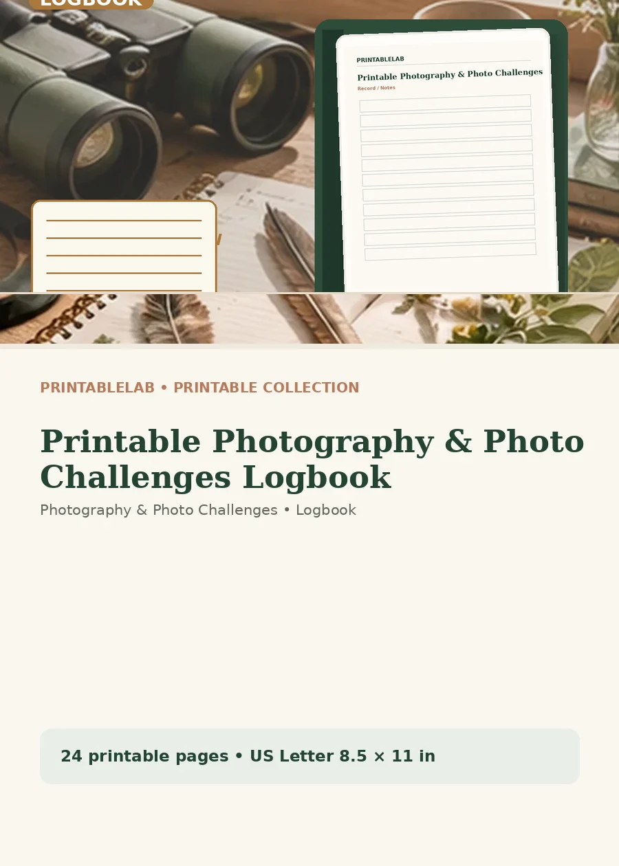 Printable Photography & Photo Challenges Logbook cover