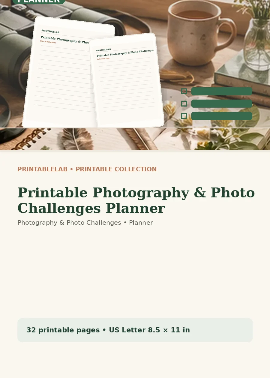 Printable Photography & Photo Challenges Planner cover