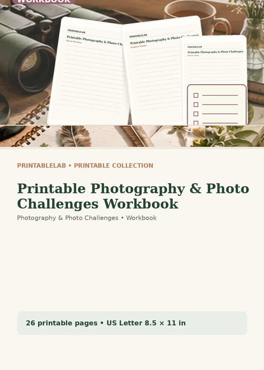 Printable Photography & Photo Challenges Workbook cover