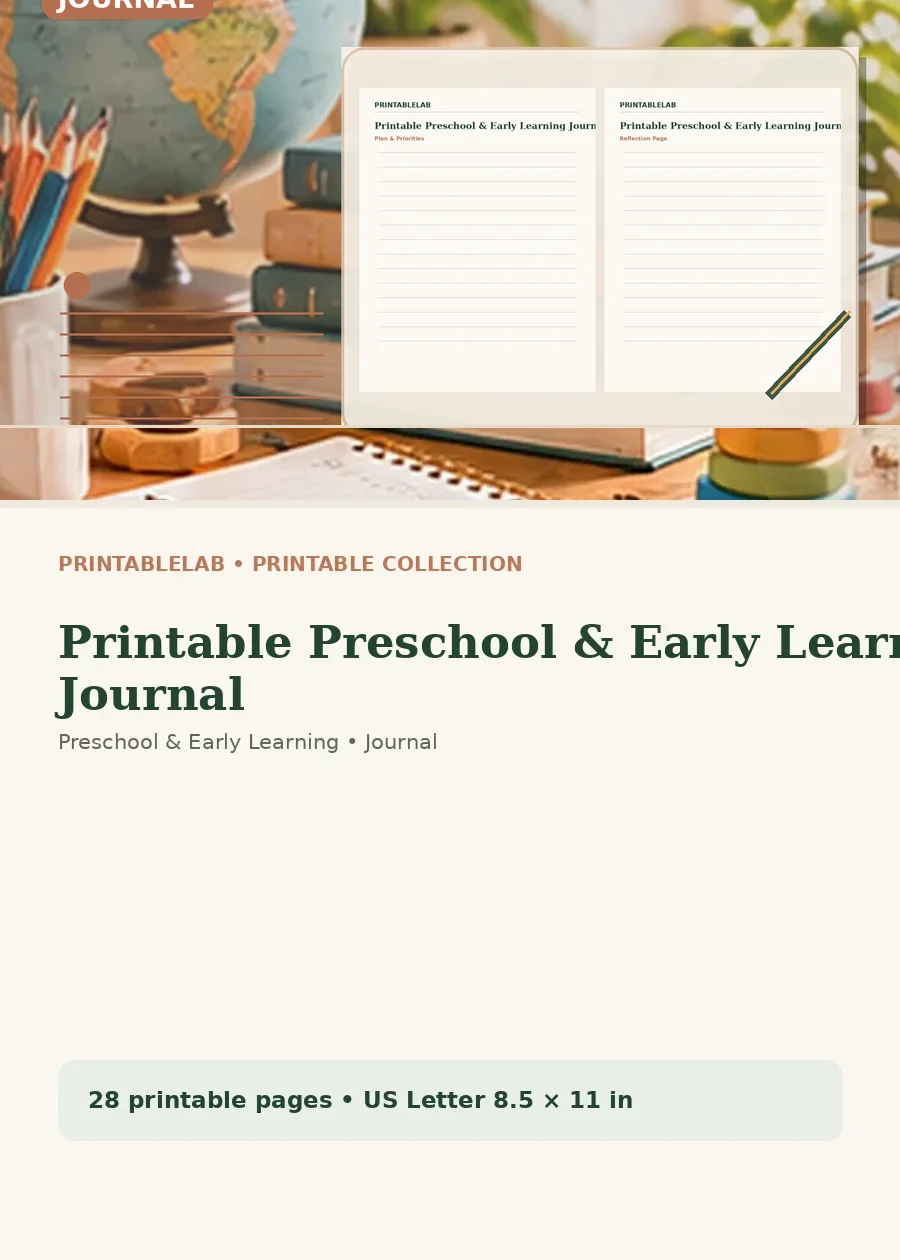 Printable Preschool & Early Learning Journal cover