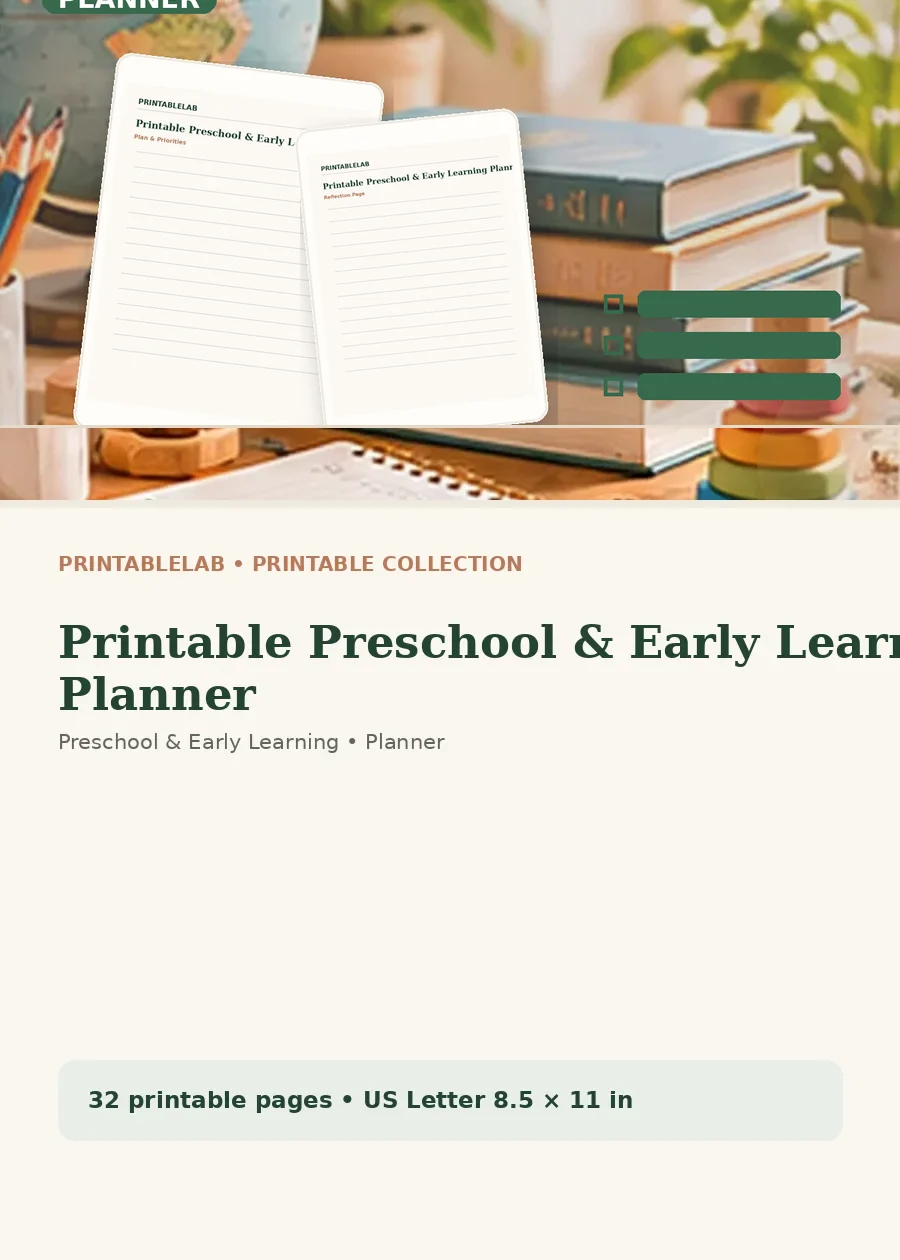 Printable Preschool & Early Learning Planner cover