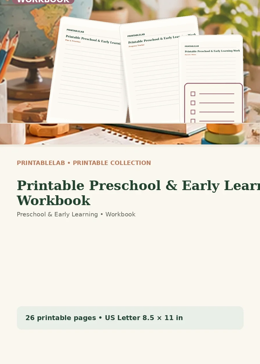 Printable Preschool & Early Learning Workbook cover