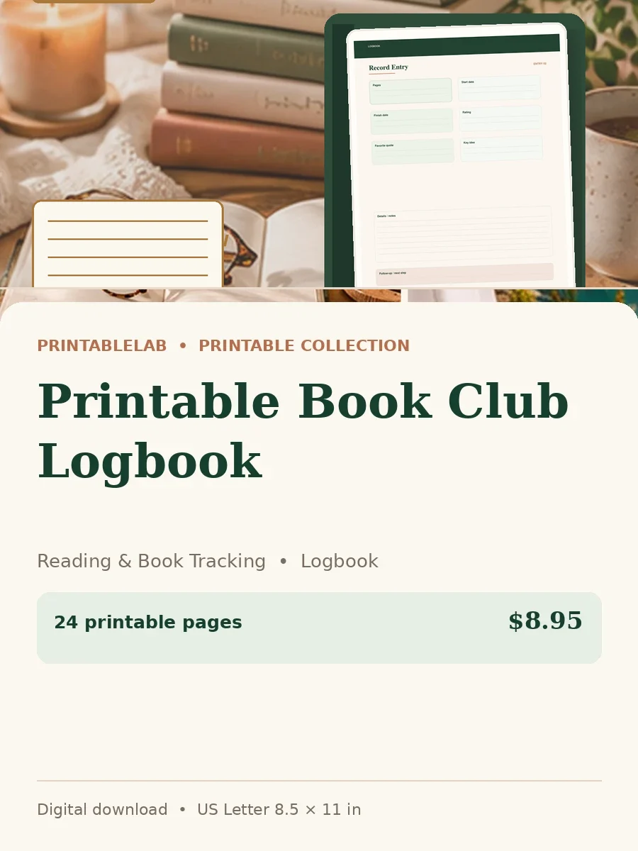 Printable Book Club Logbook cover