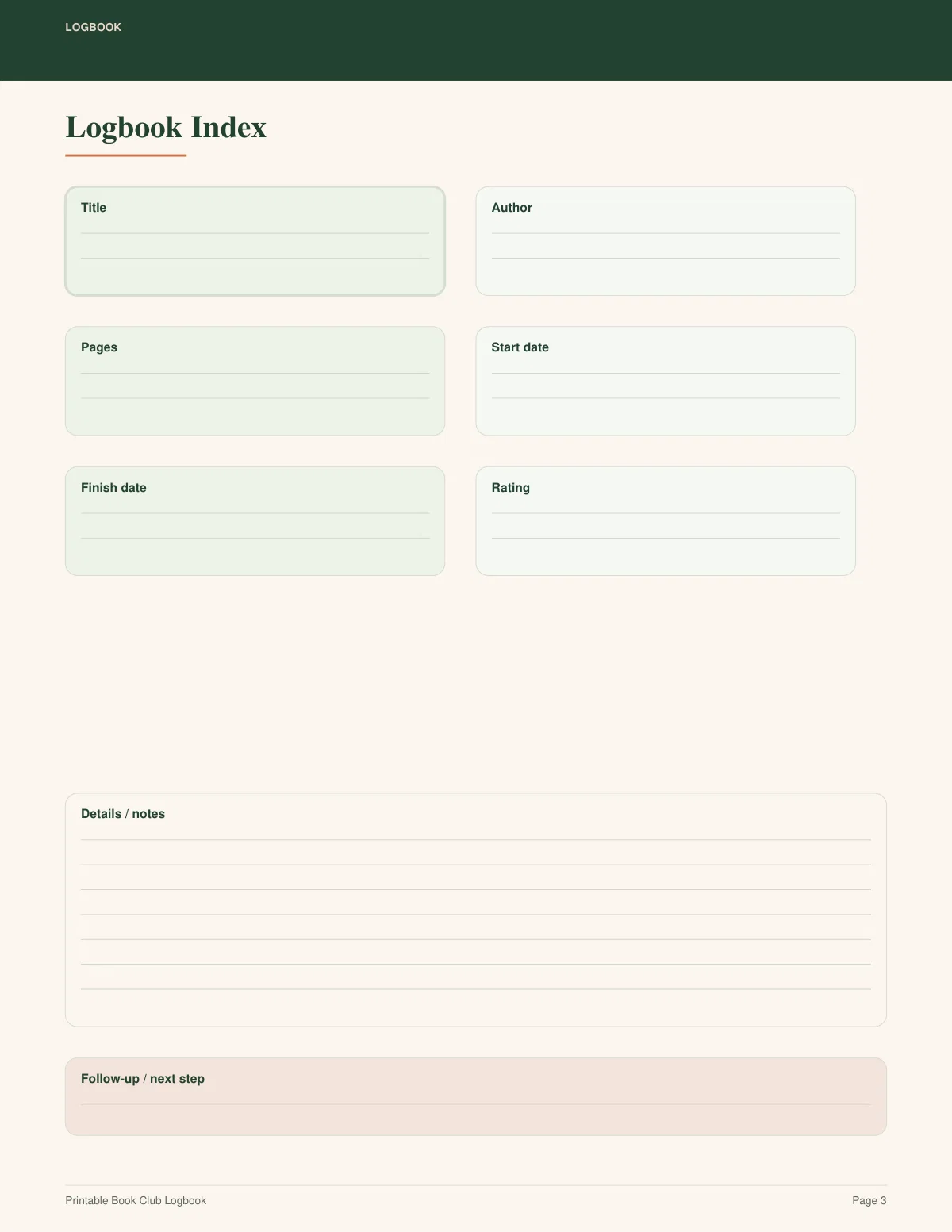 Printable Book Club Logbook preview 2