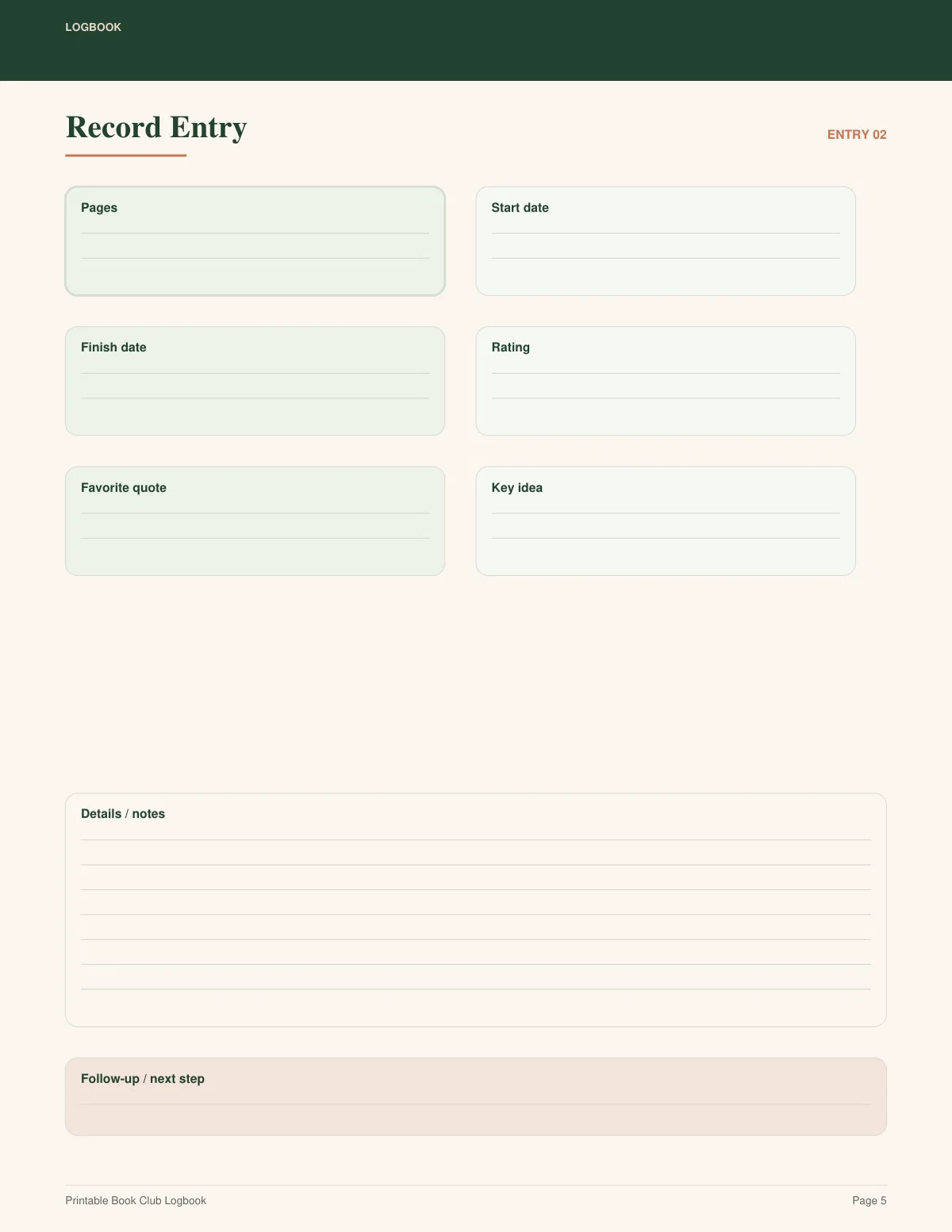 Printable Book Club Logbook preview 4