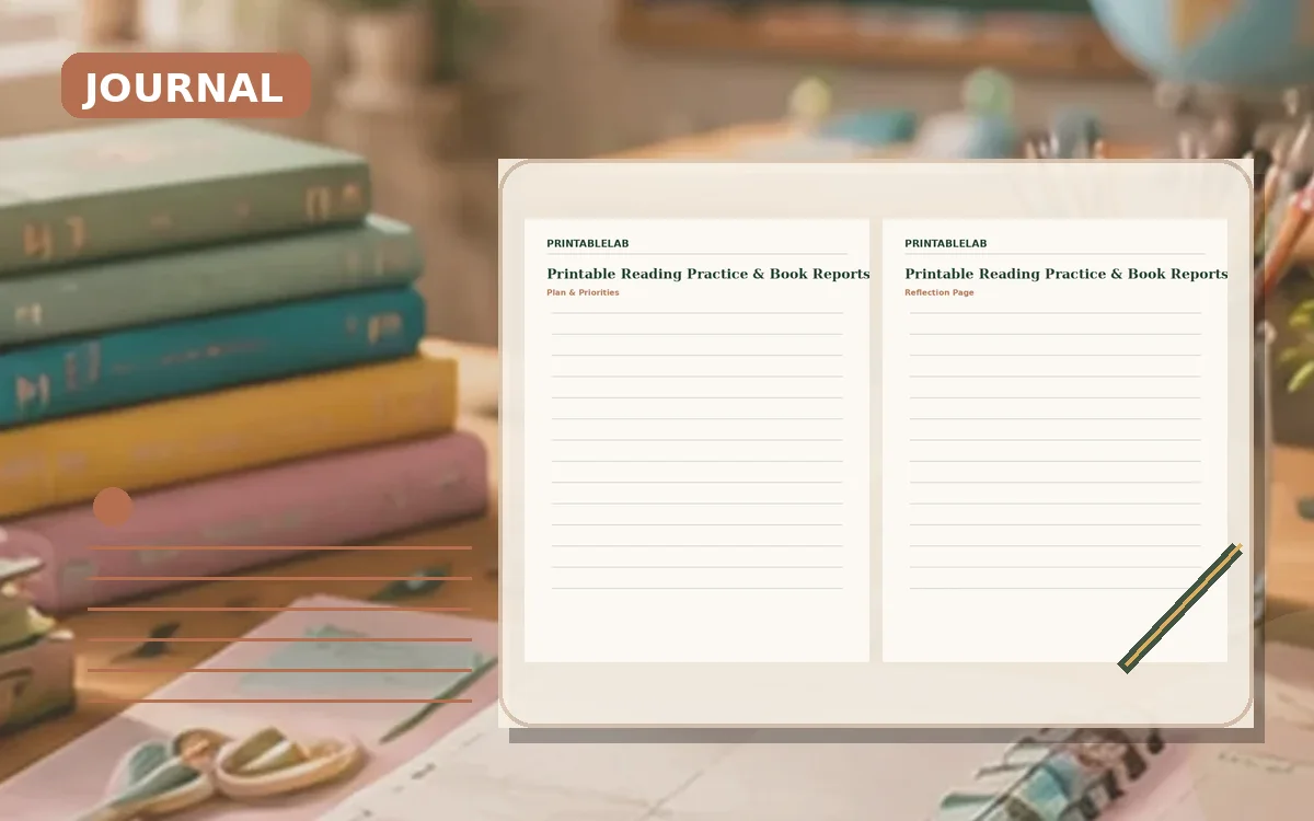 Printable Reading Practice & Book Reports Journal cover