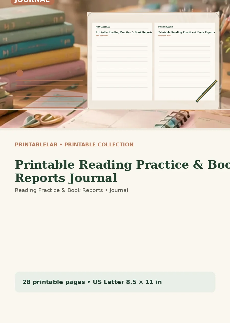 Printable Reading Practice & Book Reports Journal cover