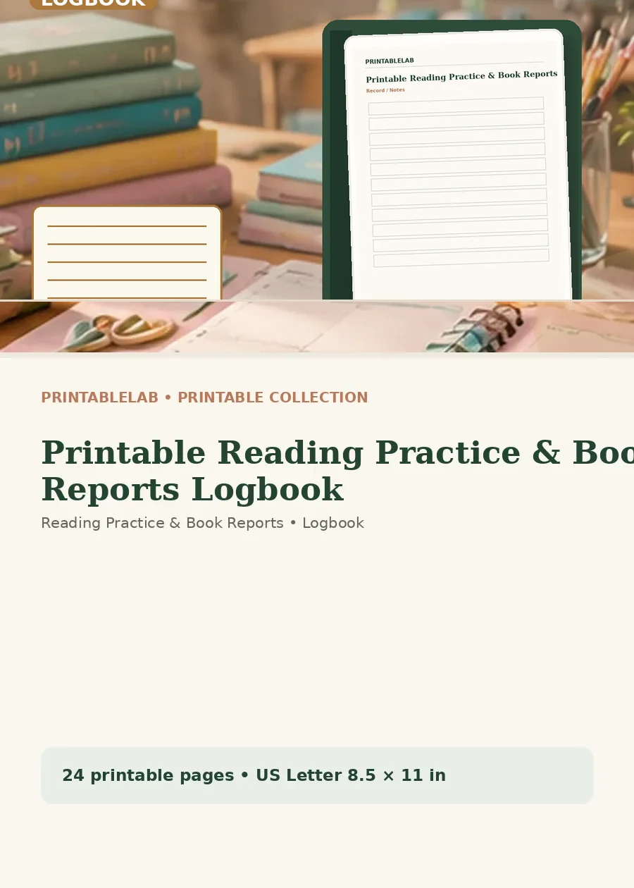 Printable Reading Practice & Book Reports Logbook cover