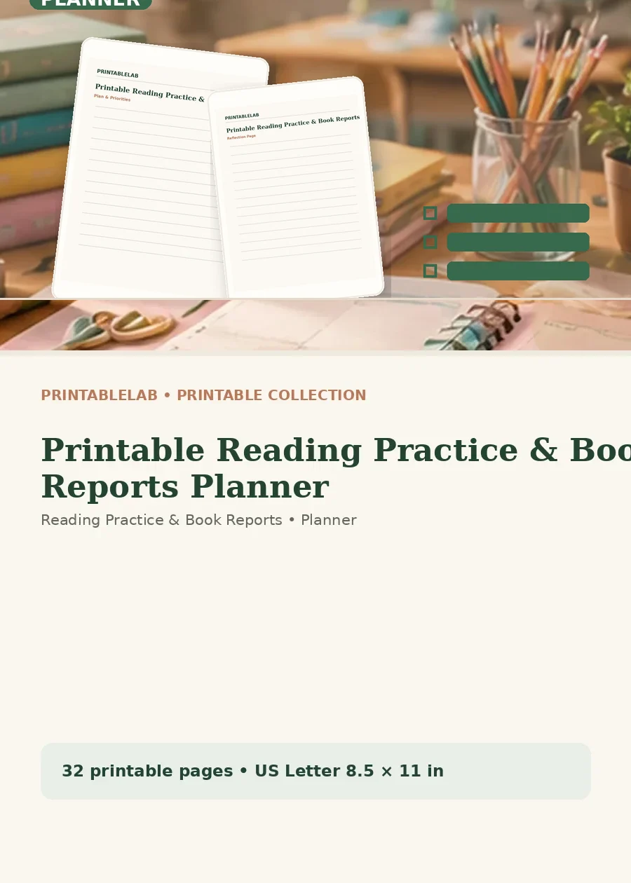 Printable Reading Practice & Book Reports Planner cover