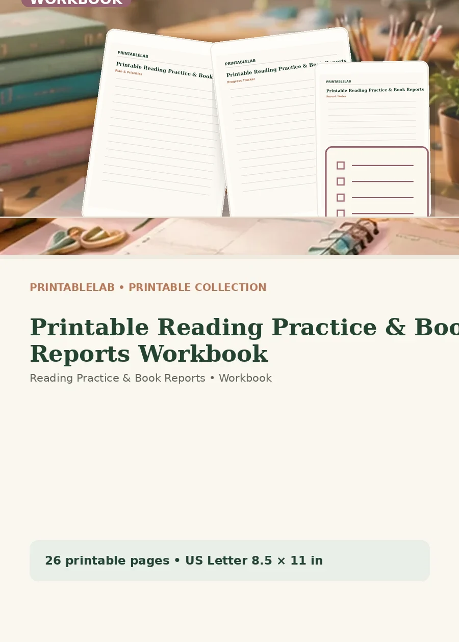 Printable Reading Practice & Book Reports Workbook cover