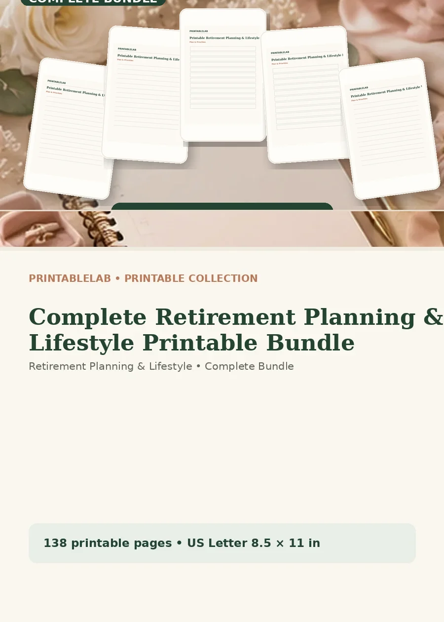 Complete Retirement Planning & Lifestyle Printable Bundle cover