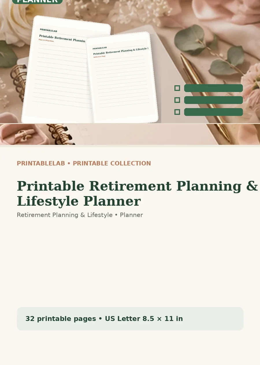 Printable Retirement Planning & Lifestyle Planner cover