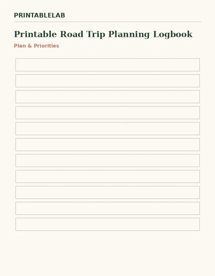 Printable Road Trip Planning Logbook preview 1