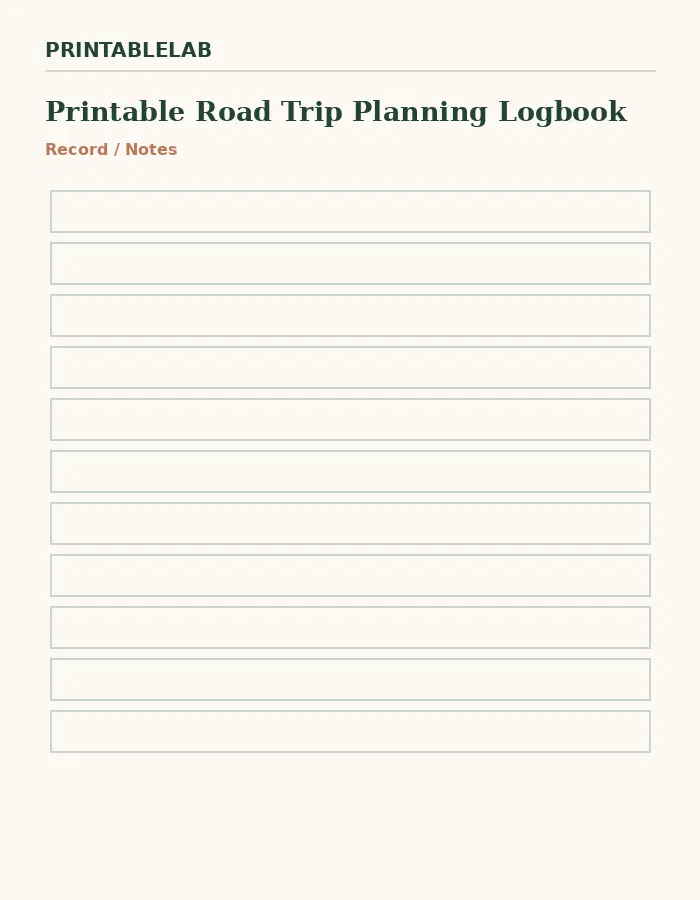 Printable Road Trip Planning Logbook preview 4