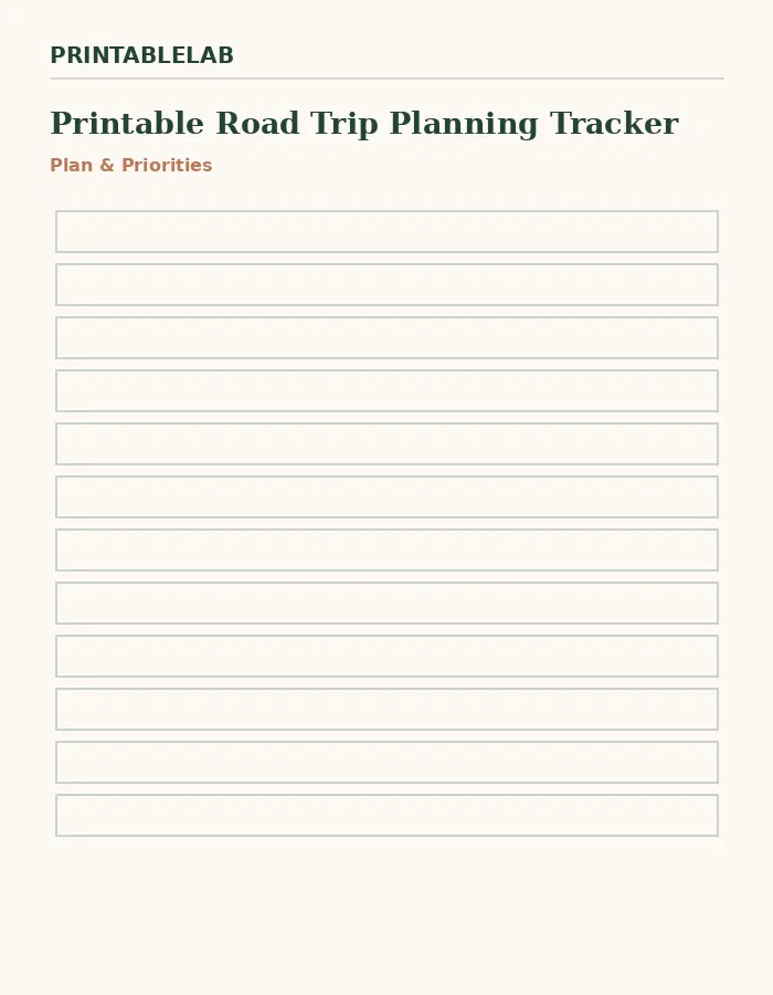 Printable Road Trip Planning Tracker preview 1