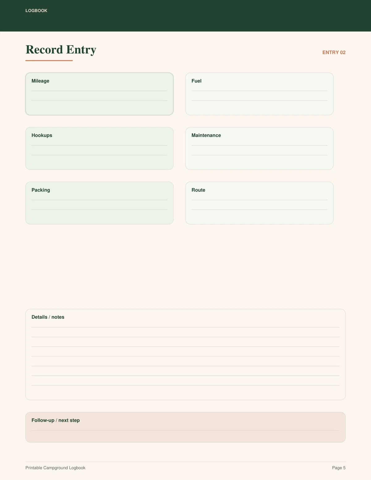 Printable Campground Logbook preview 4