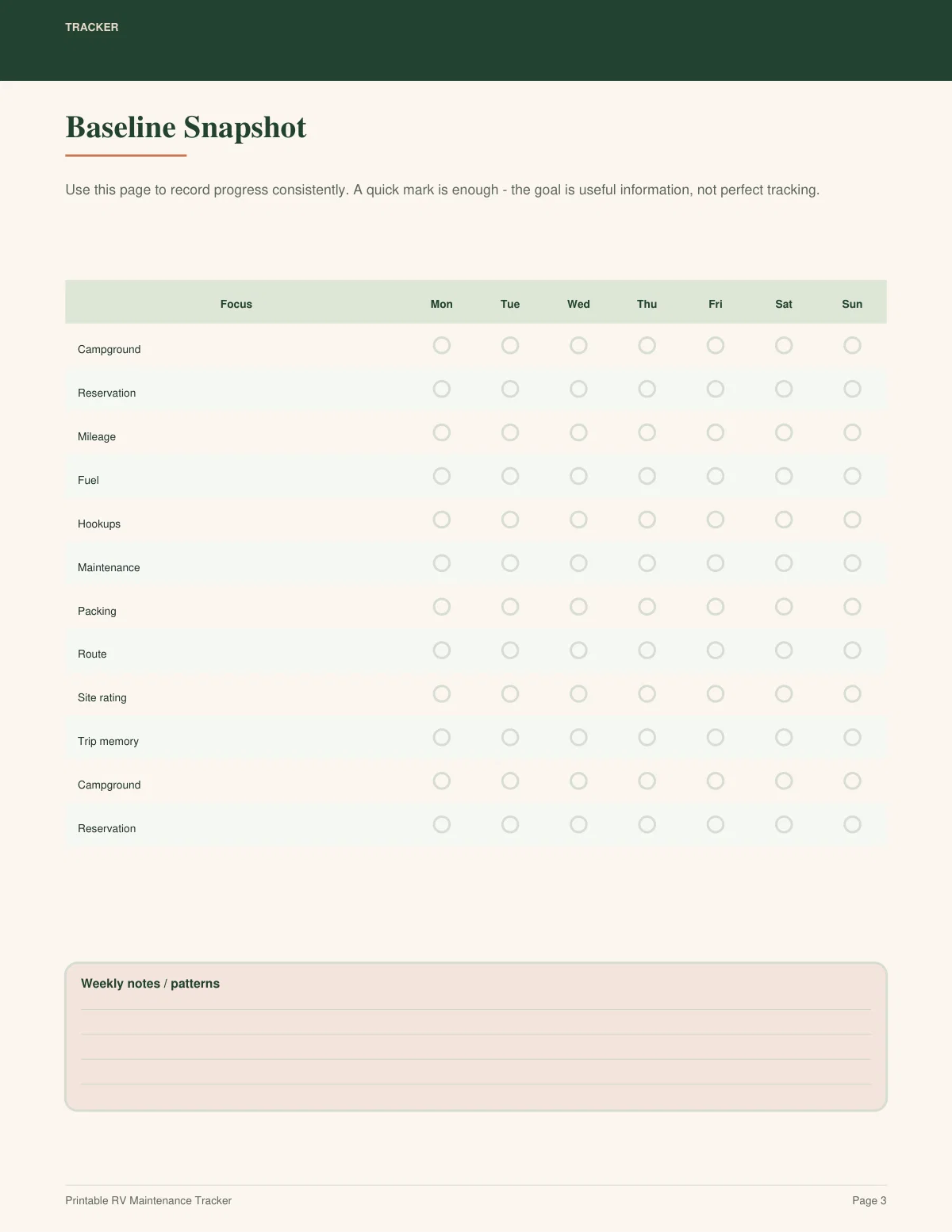 Printable RV Maintenance Tracker preview 2