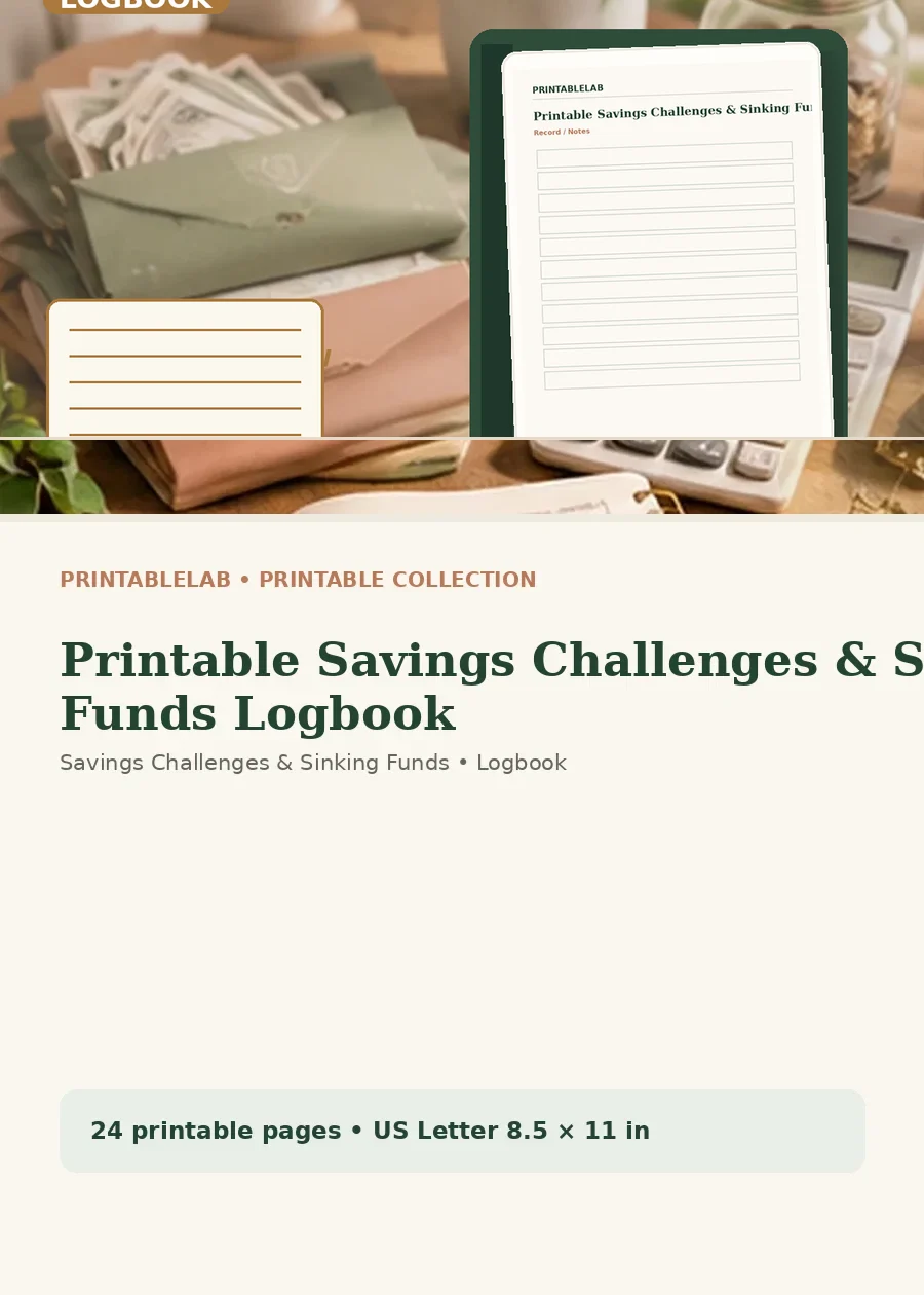Printable Savings Challenges & Sinking Funds Logbook cover