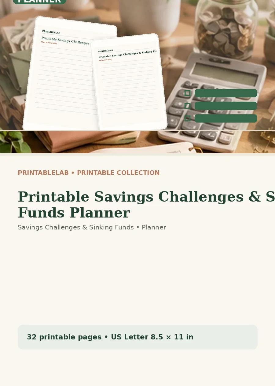 Printable Savings Challenges & Sinking Funds Planner cover