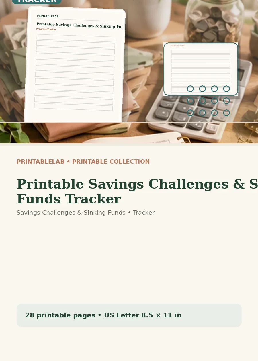 Printable Savings Challenges & Sinking Funds Tracker cover