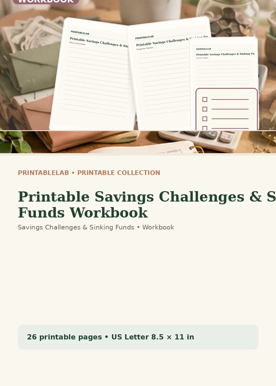 Printable Savings Challenges & Sinking Funds Workbook cover