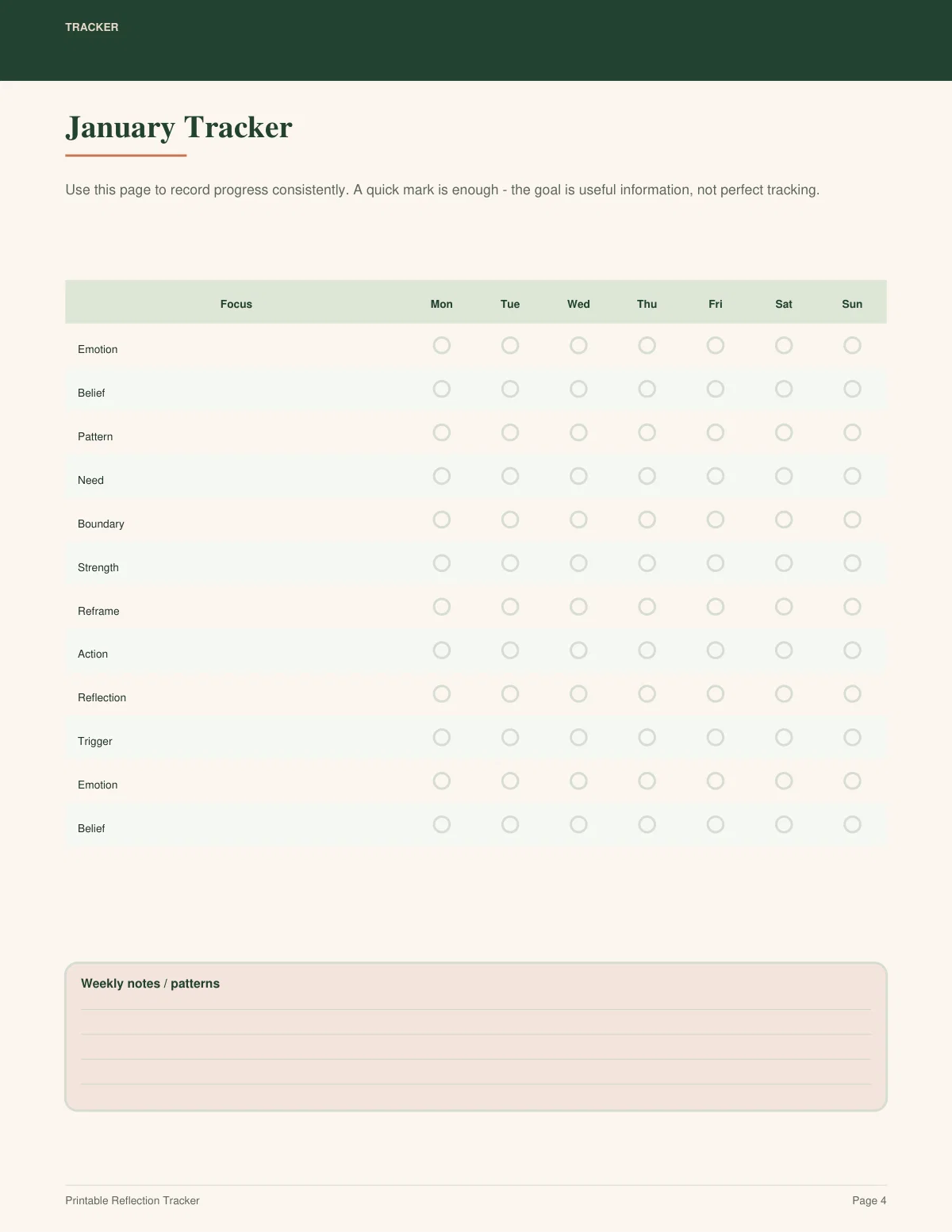 Printable Reflection Tracker preview 3