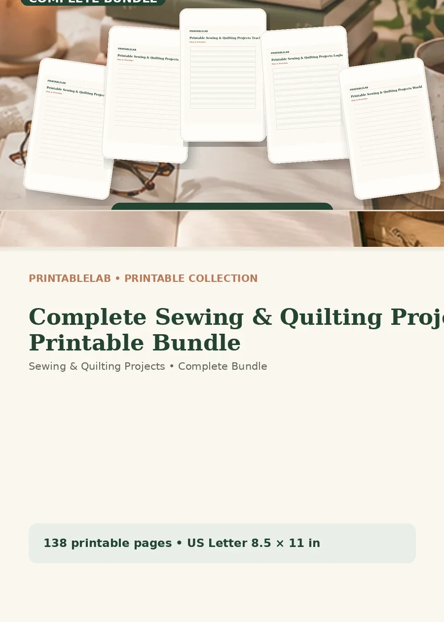 Complete Sewing & Quilting Projects Printable Bundle cover