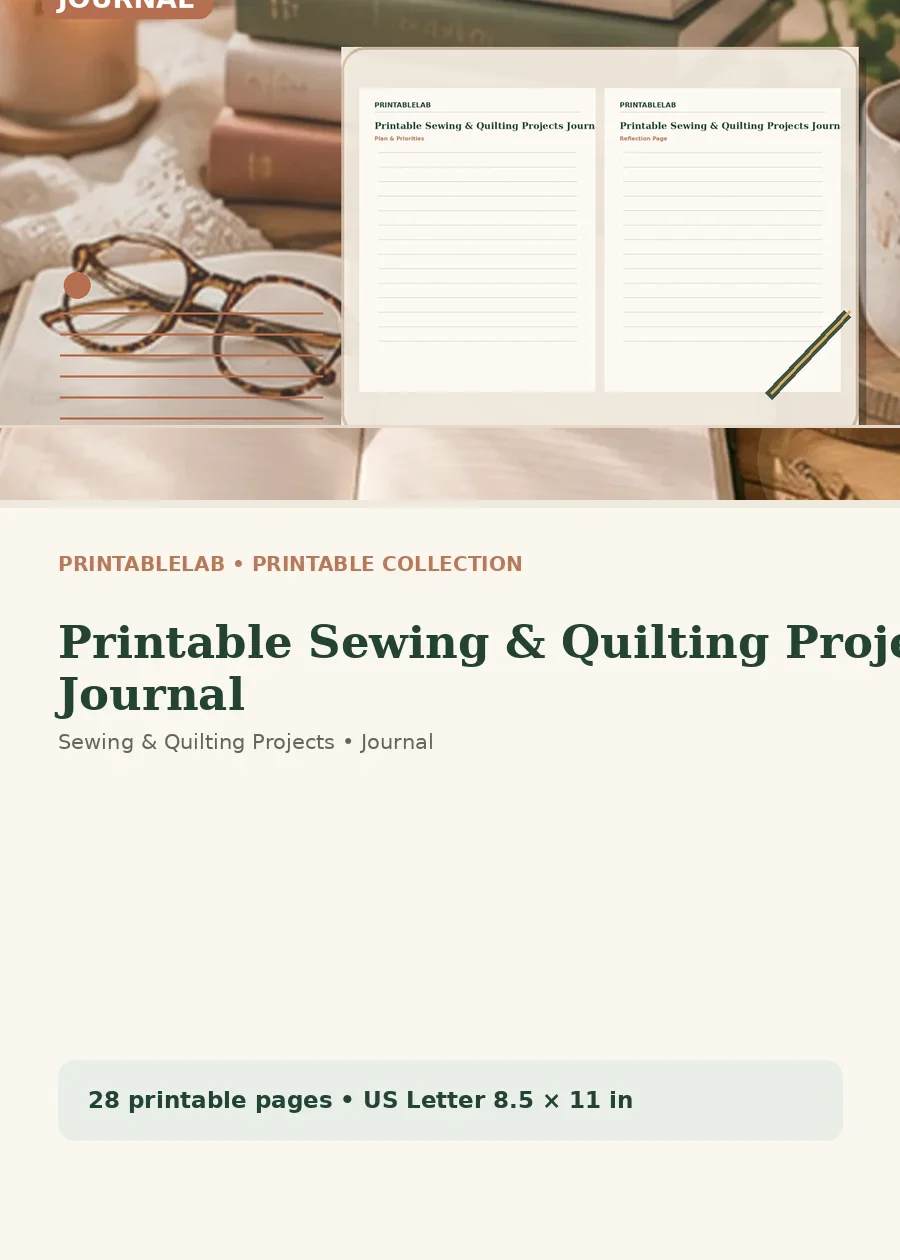Printable Sewing & Quilting Projects Journal cover